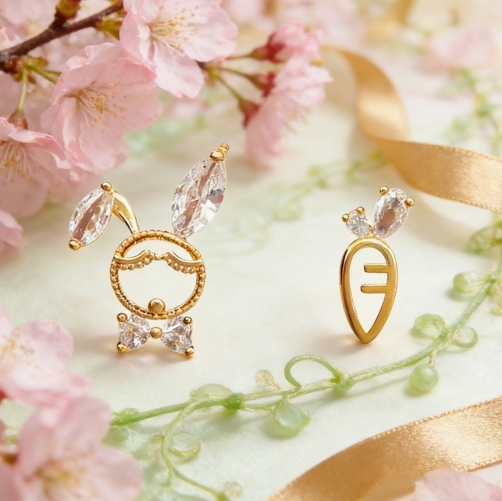 Bunny & Carrot Stud Earrings Cute Dainty Style - Picture 6 of 6